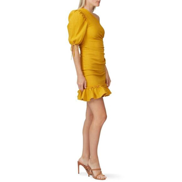 Jonathan Simkhai One Shoulder Dress Asymmetric Denim Sheath Yellow Size 8 - Picture 3 of 12